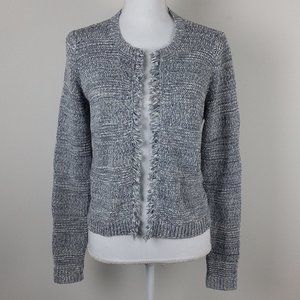 LOFT Gray Blue Open Front Fringe Cardigan Sweater